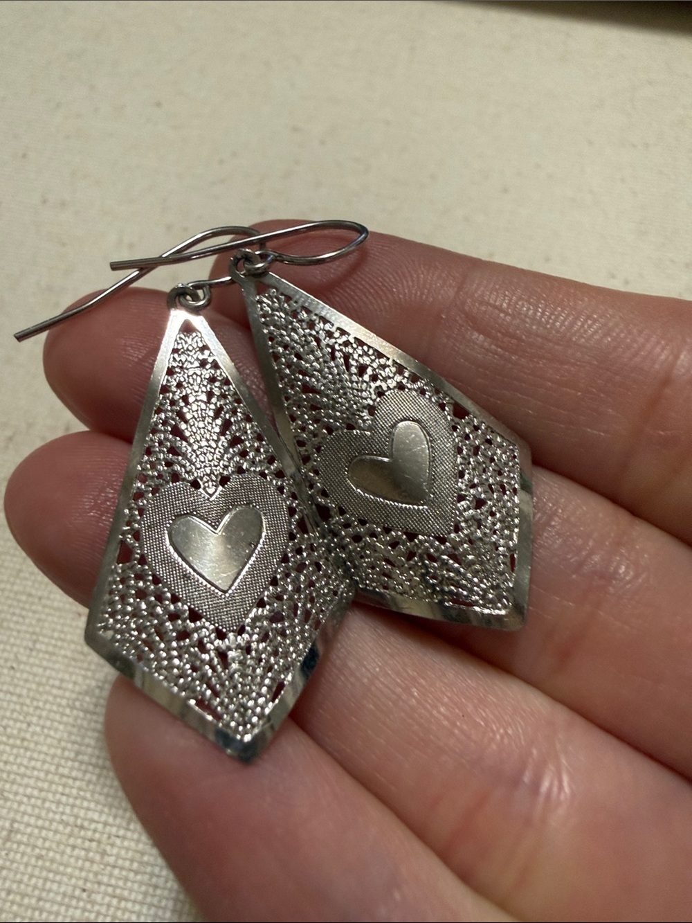 Sterling Silver Heart Filigree Drop Earrings - Picture 9 of 9